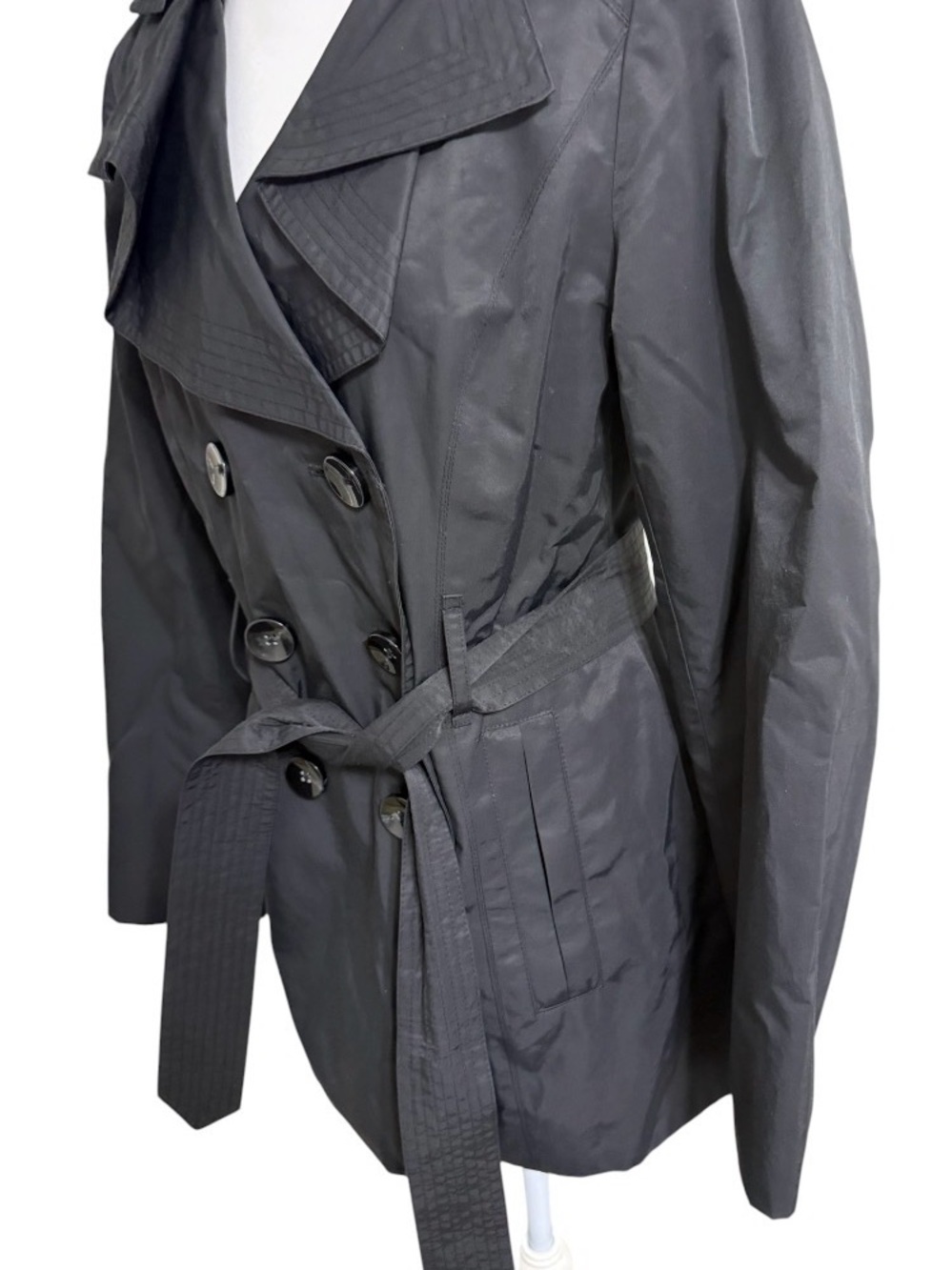 LONDON FOG BLACK DOUBLE BREASTED TRENCH COAT BELTED WOMEN’S SMALL JACKET - Picture 8 of 14